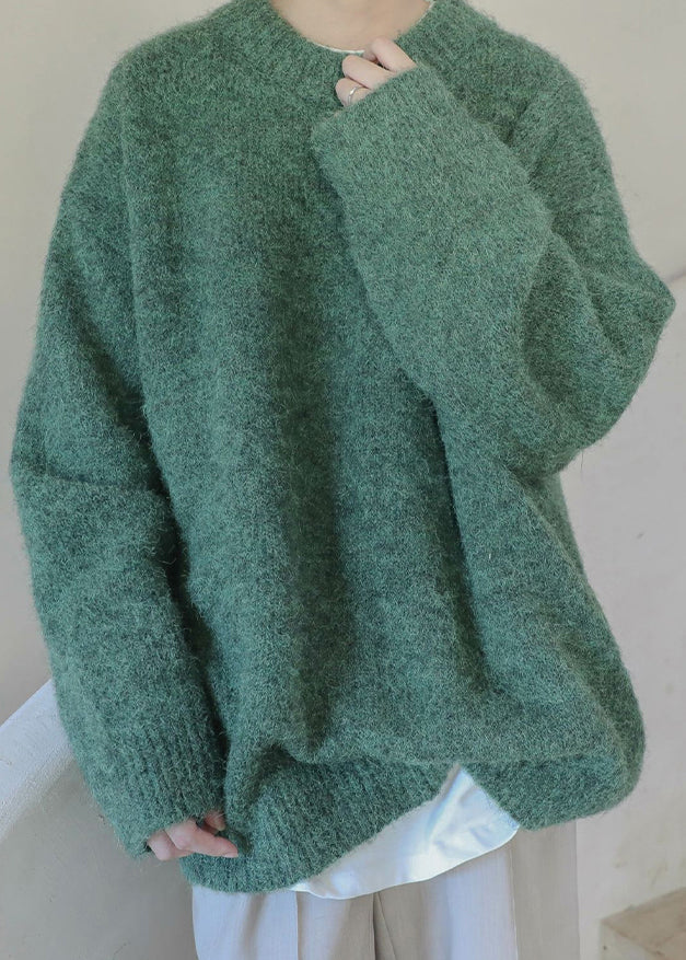 Simple Green Thick Knit Sweater Clothing