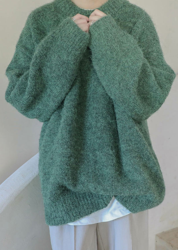 Simple Green Thick Knit Sweater Clothing