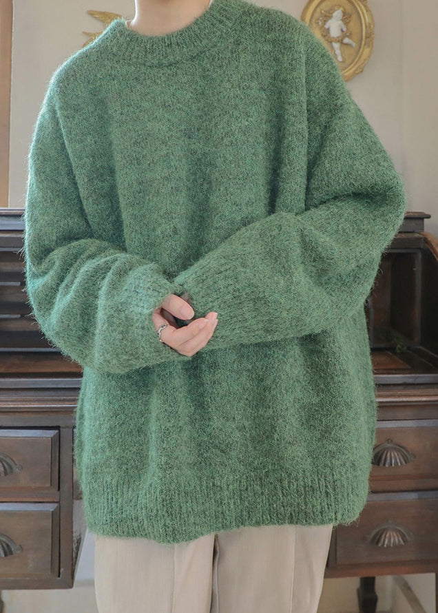 Simple Green Thick Knit Sweater Clothing