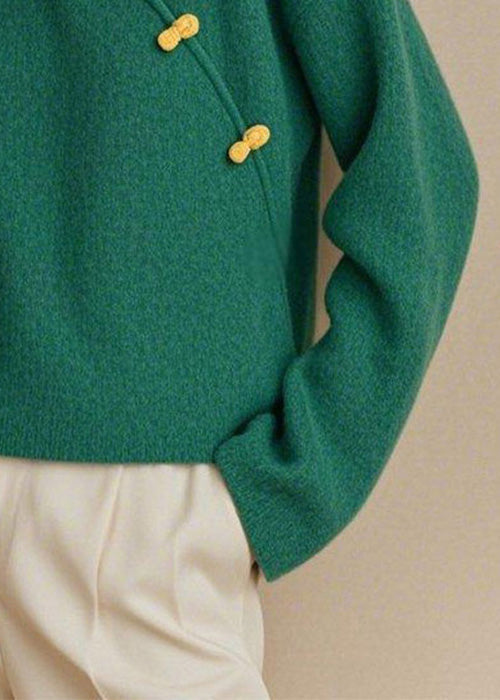 Simple Green V Neck Button Knit Sweater Spring