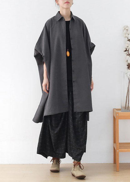 Simple Grey Bat Wing Sleeve Button Fall Loose Coat