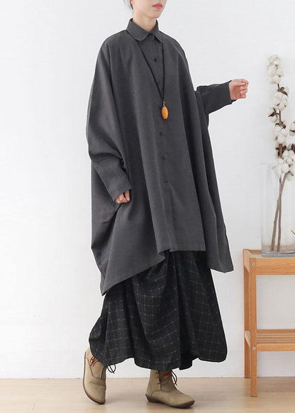 Simple Grey Bat Wing Sleeve Button Fall Loose Coat
