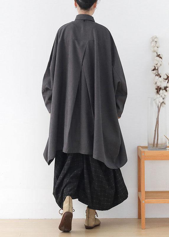Simple Grey Bat Wing Sleeve Button Fall Loose Coat