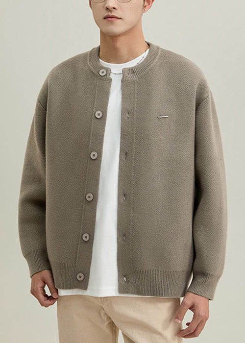 Simple Grey O Neck Button Knit Coats Spring