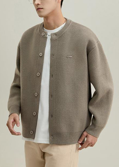Simple Grey O Neck Button Knit Coats Spring