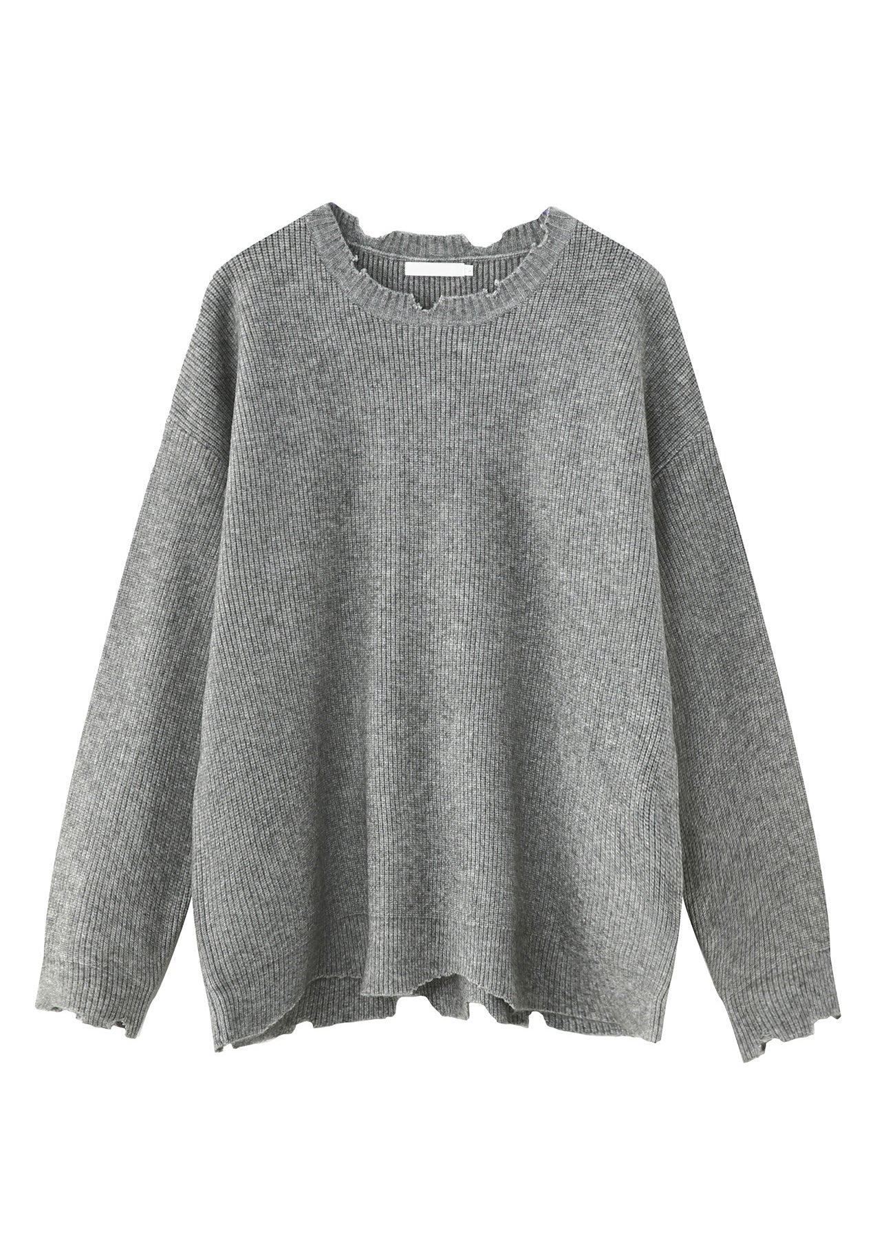 Simple Grey O Neck Hole Knit Sweaters Spring