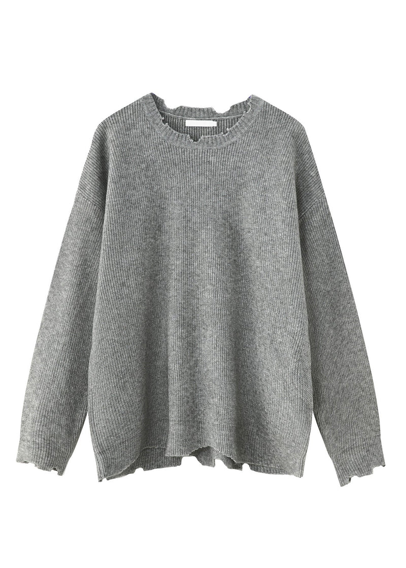 Simple Grey O Neck Hole Knit Sweaters Spring