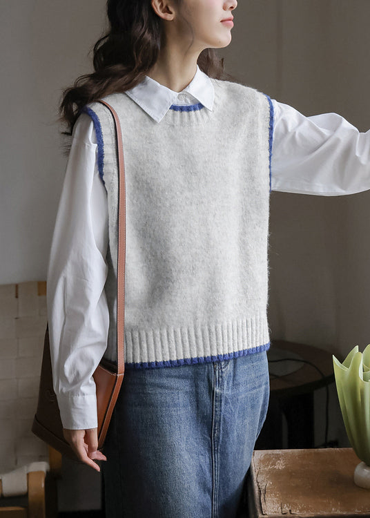 Simple Grey O Neck Cozy Cotton Knit Waistcoat Sleeveless