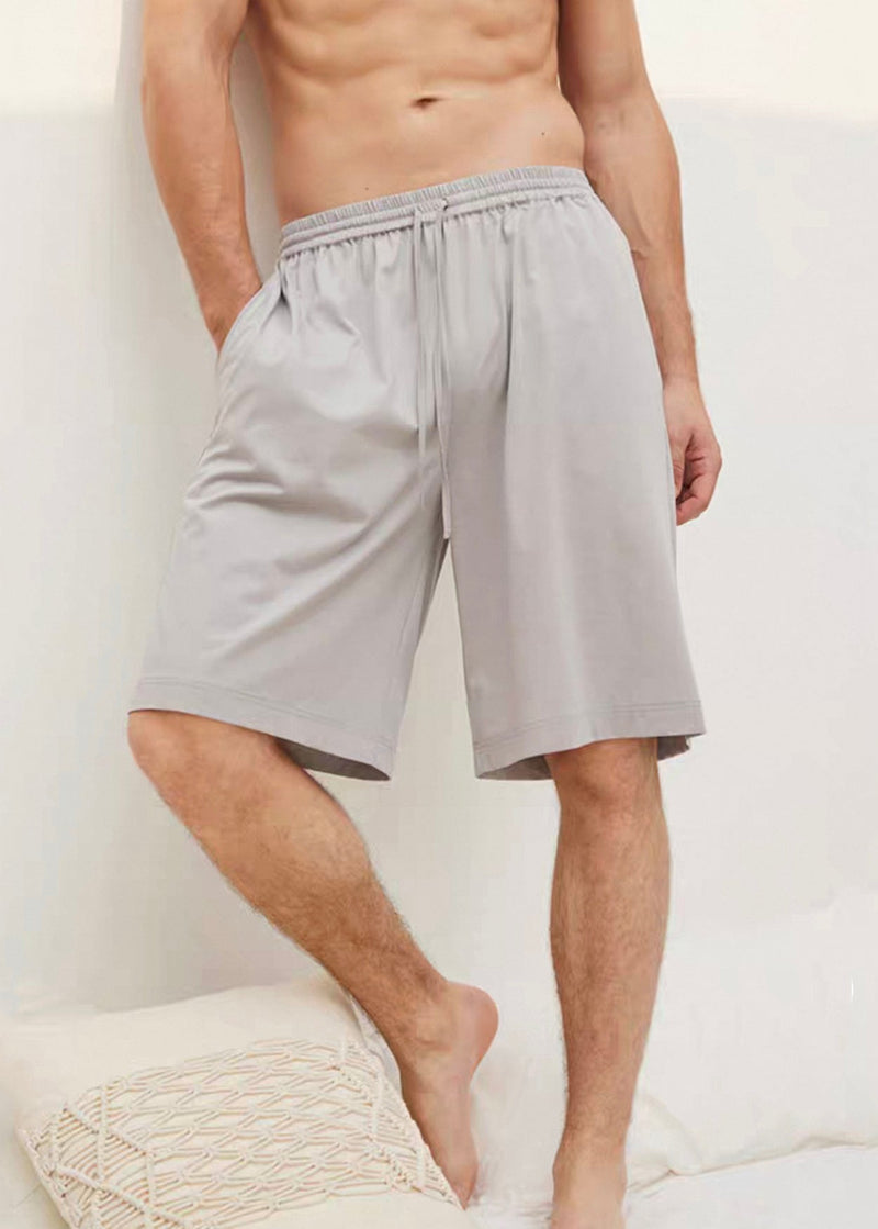 Simple Grey Pockets Elastic Waist Cotton Shorts Summer