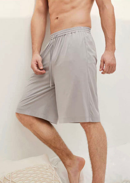 Simple Grey Pockets Elastic Waist Cotton Shorts Summer
