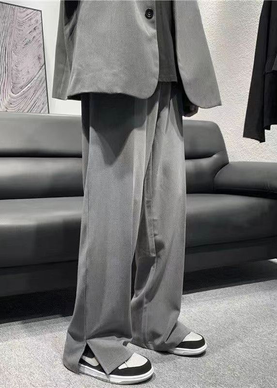 Simple Grey Pockets Pants Side Open Pants Long Summer