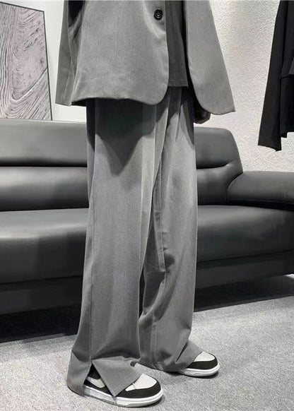 Simple Grey Pockets Pants Side Open Pants Long Summer