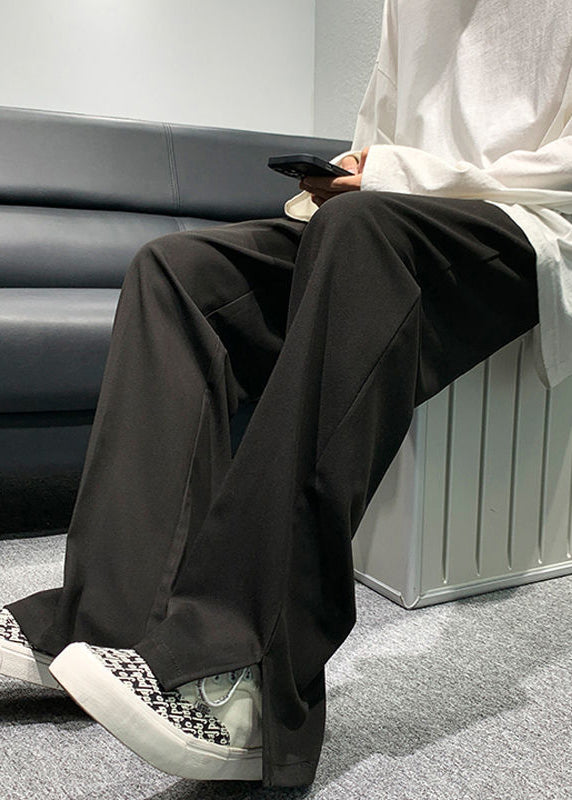 Simple Grey Pockets Pants Side Open Pants Long Summer
