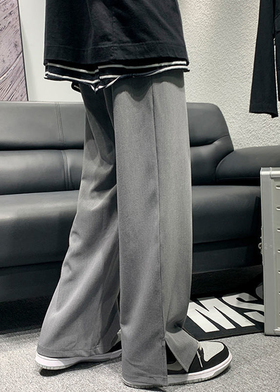 Simple Grey Pockets Pants Side Open Pants Long Summer