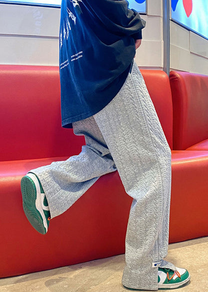 Simple Grey Pockets Side Open Cotton Pants Spring