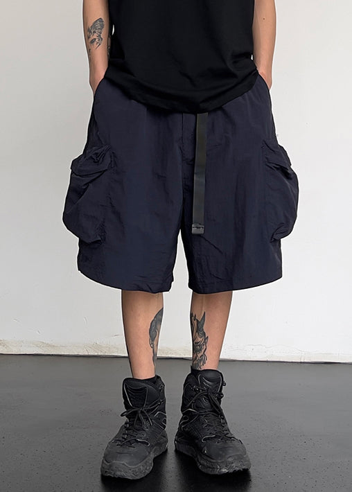 Simple Grey Pockets Drawstring Cotton Shorts Summer