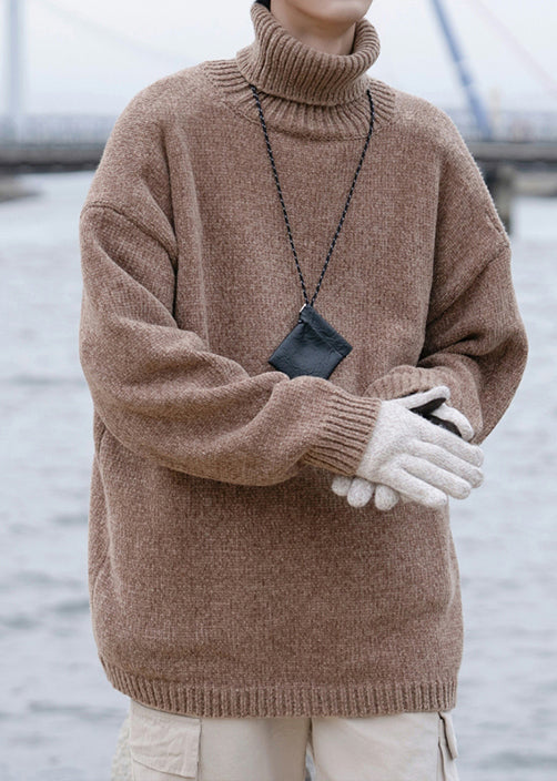 Simple Grey Turtleneck Cozy Knit Sweaters Pullover Winter
