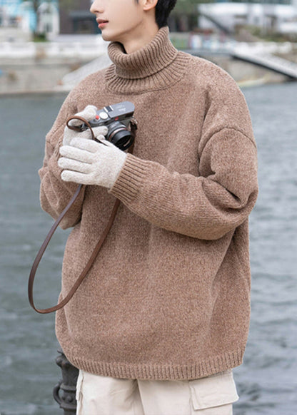 Simple Grey Turtleneck Cozy Knit Sweaters Pullover Winter