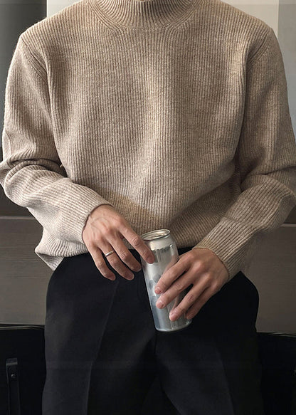 Simple Grey Turtleneck Knit Sweater Fall