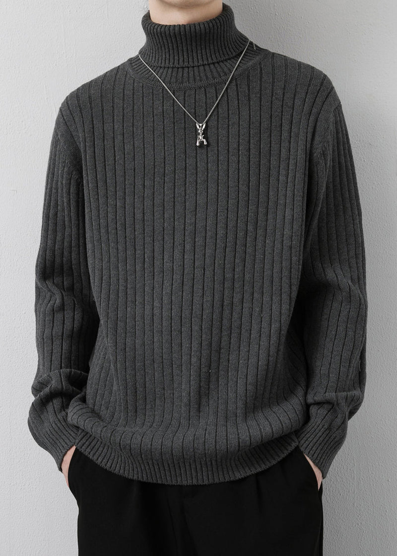 Simple Grey Turtleneck Thick Knit Sweater Pullover Winter
