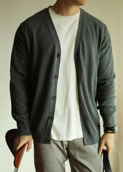 Simple Grey V Neck Button Knit Cardigan Spring