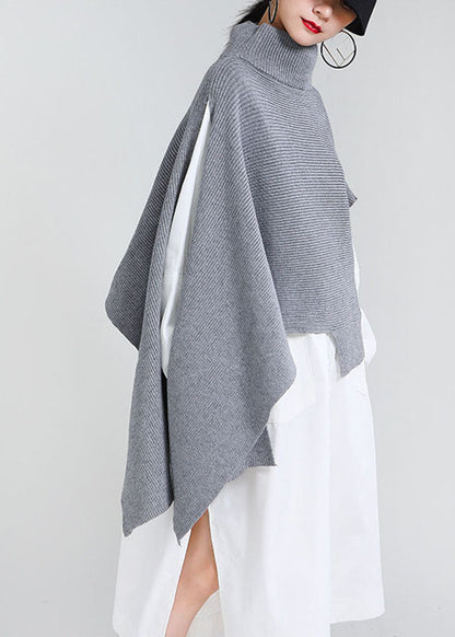 Simple Grey Asymmetrical Design Street Wear Fall Knit Sweater