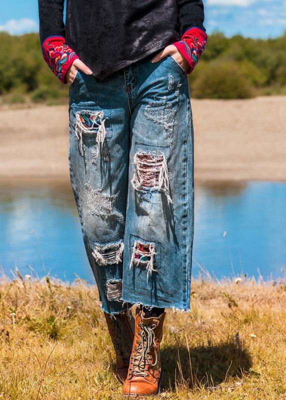 Simple Hole Pant Oversize Denim Blue Tutorials Crop Pants