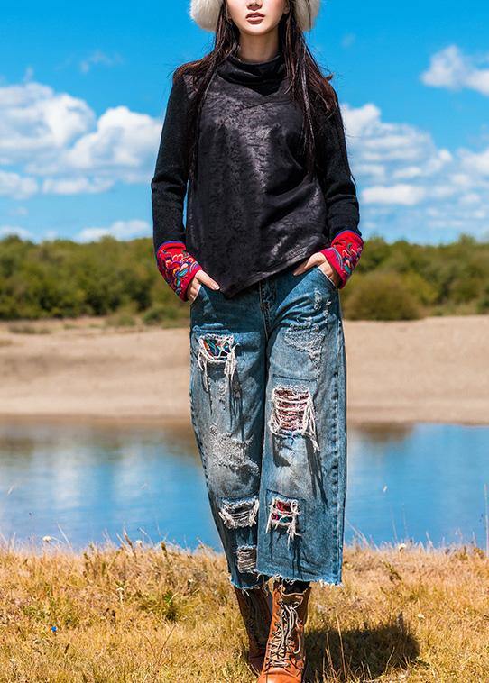 Simple Hole Pant Oversize Denim Blue Tutorials Crop Pants