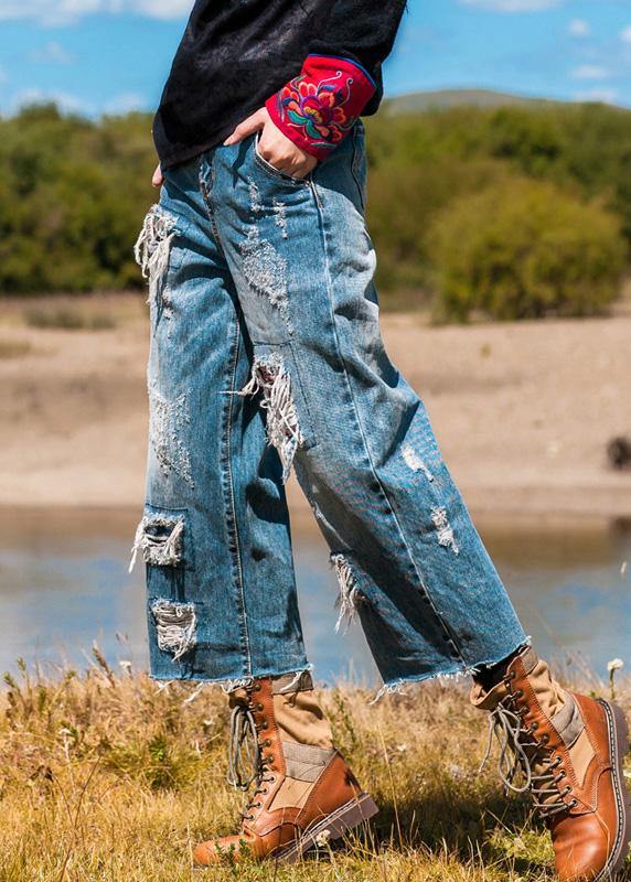 Simple Hole Pant Oversize Denim Blue Tutorials Crop Pants