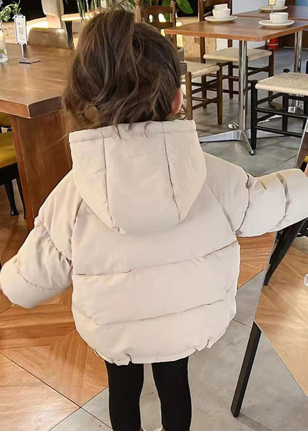 Simple Khaki Hooded Pockets Cotton Filled Coats Long Sleeve