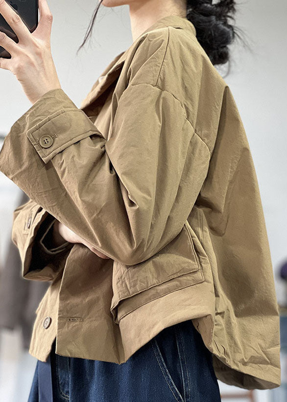 Simple Khaki Peter Pan Collar Oversized Color Fine Cotton Filled Jackets Winter