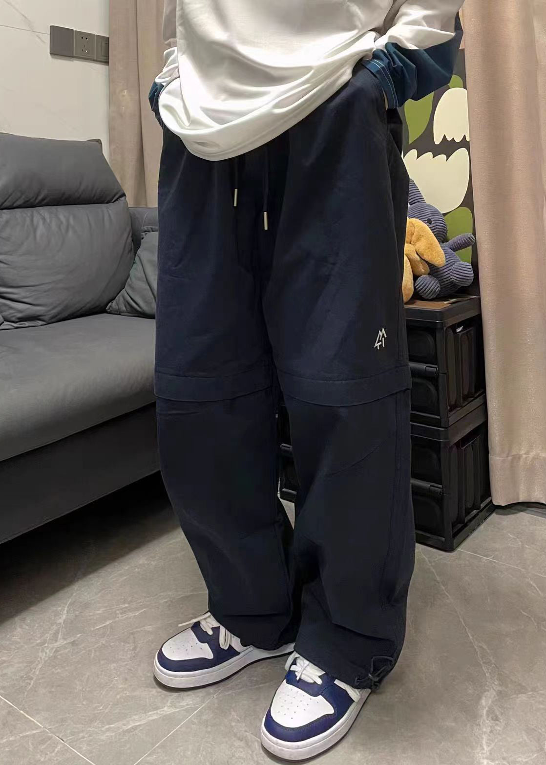 Simple Khaki Pockets Drawstring Elastic Waist Cotton Pants Spring