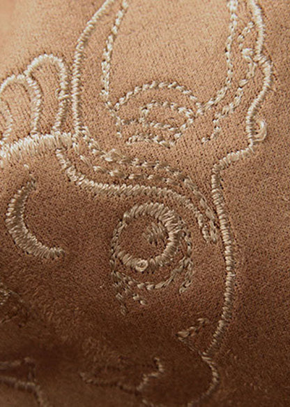 Simple Khaki Tie Waist Embroideried Corduroy Skirts Spring