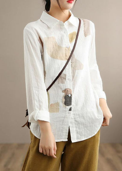 Simple Lapel Cinched Spring Clothes Khaki Print Top