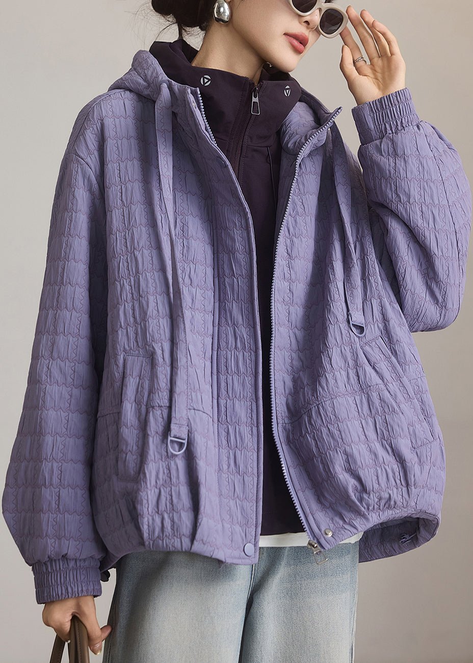 Simple Lavender Oversized Fine Cotton Filled Hoodie Coat Winter
