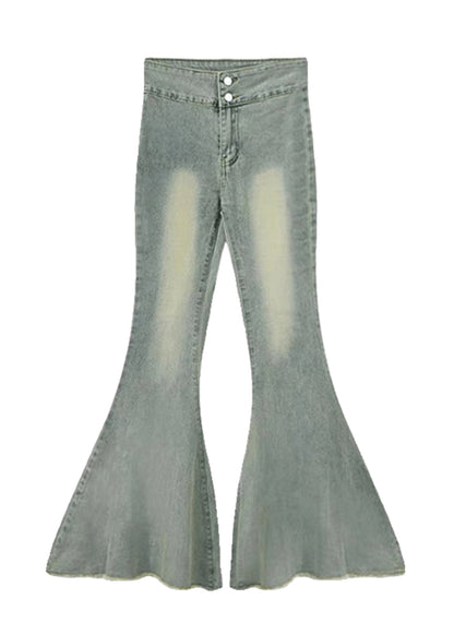 Simple Light Blue High Waist Butt Scrunch Denim Bell-bottom Trousers Spring