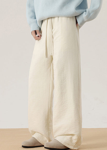 Simple Light Blue Pockets Cotton Filled Pants Winter