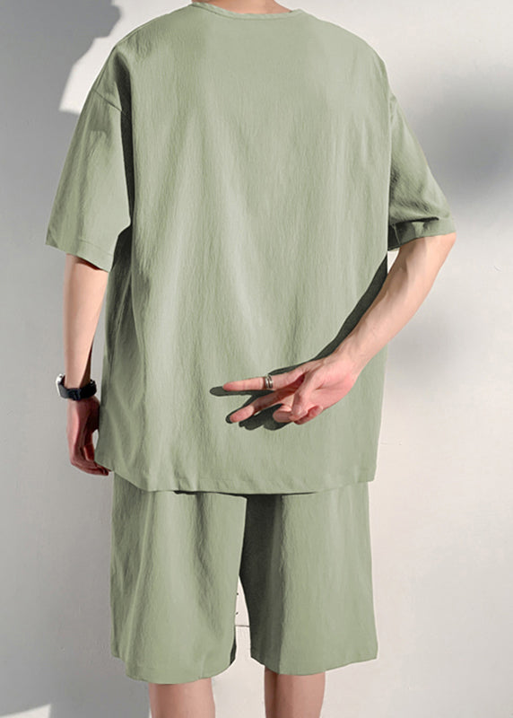 Simple Light Green T Shirt and Hot Pants Two Pieces Set Summer