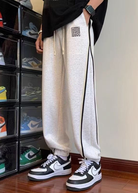 Simple Light Grey Pockets Drawstring Warm Fleece Beam Pants Spring