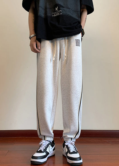 Simple Light Grey Pockets Drawstring Warm Fleece Beam Pants Spring