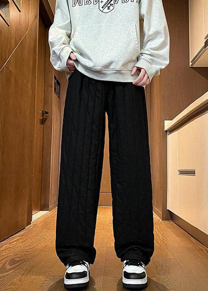 Simple Navy Elastic Waist Thick Pants Winter