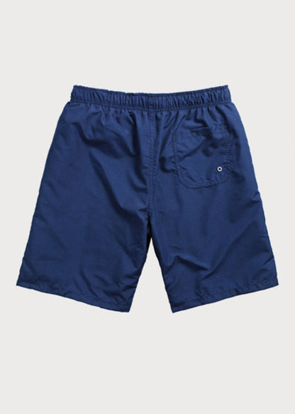 Simple Navy Elastic Waist Cotton Shorts Summer