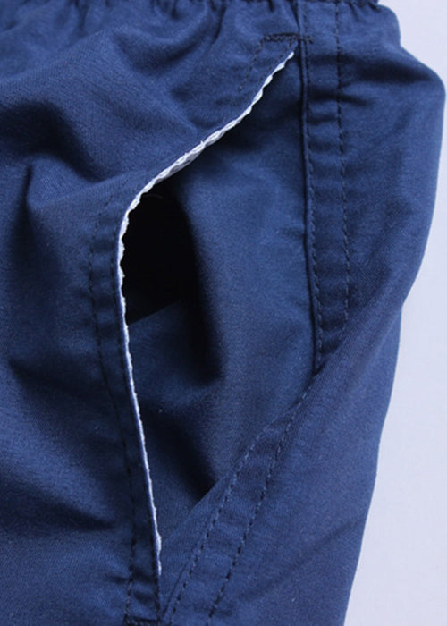 Simple Navy Elastic Waist Cotton Shorts Summer
