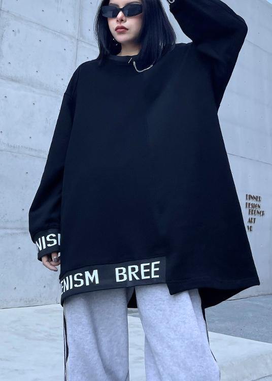 Simple O Neck Asymmetric Spring Tunics For Women Black Letter Tops