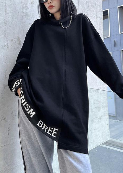 Simple O Neck Asymmetric Spring Tunics For Women Black Letter Tops