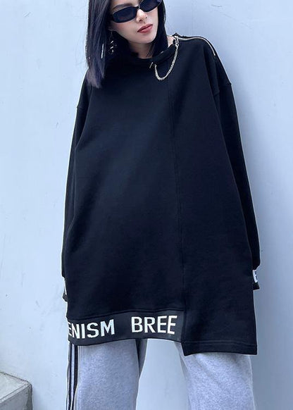 Simple O Neck Asymmetric Spring Tunics For Women Black Letter Tops