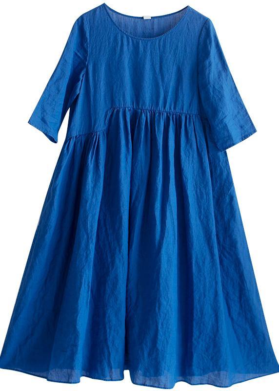 Simple O Neck Patchwork Summer Tunic Blue Dress