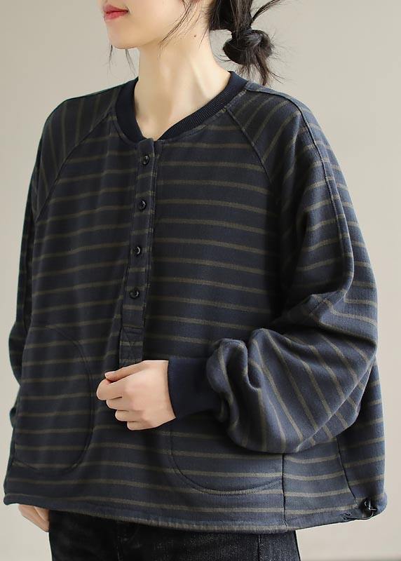 Simple O Neck Spring Clothes For Women Christmas Gifts Navy Striped Blouses