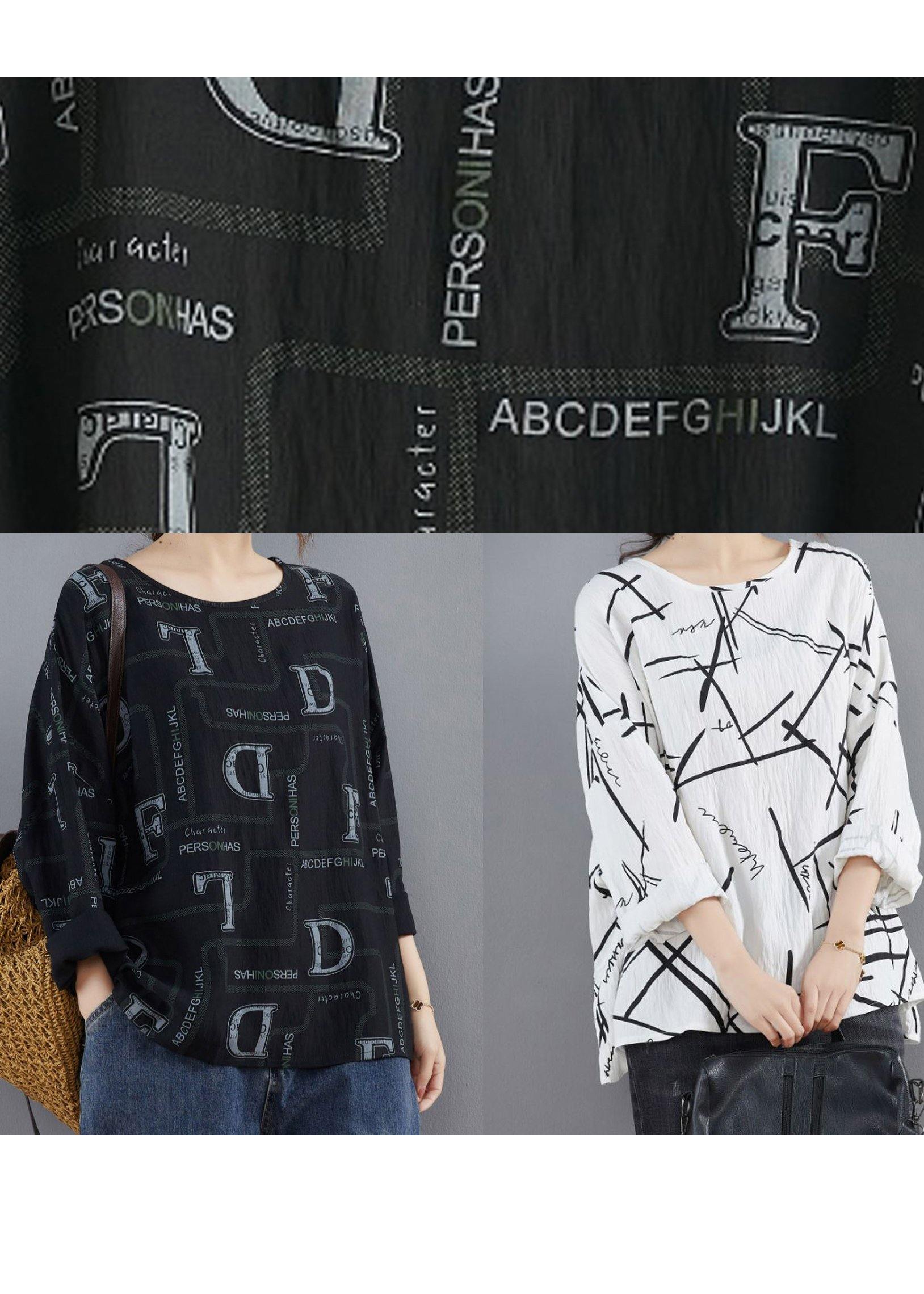 Simple O Neck Spring Design White Print Blouses