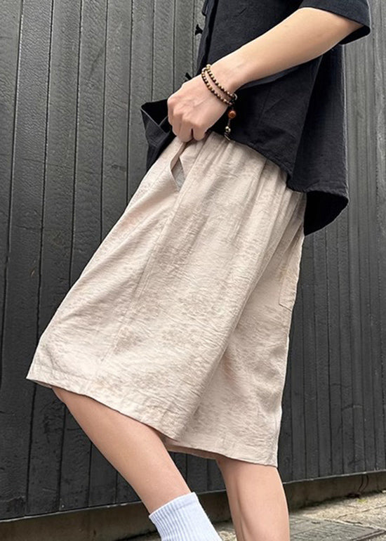Simple Orange Pockets Print Cotton Beach Shorts Summer